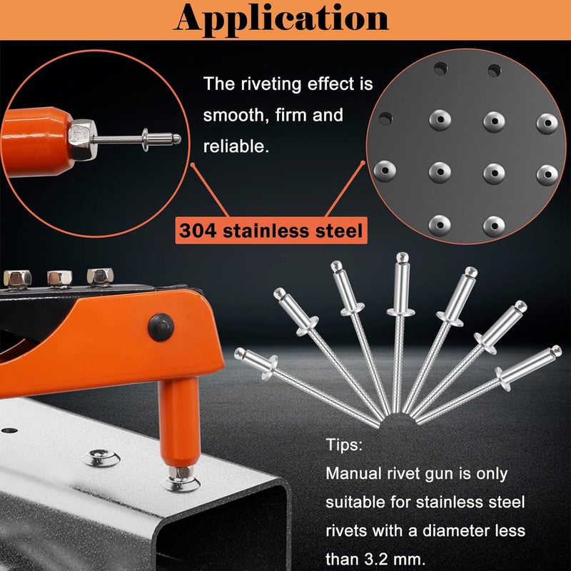 Sunxeke 100pcs 1/8 x 3/8 inch 304 Stainless Steel Pop Rivets, 3.2 x 10mm Blind Rivets for DIY/Automotive Repairs/Furniture - Image 4